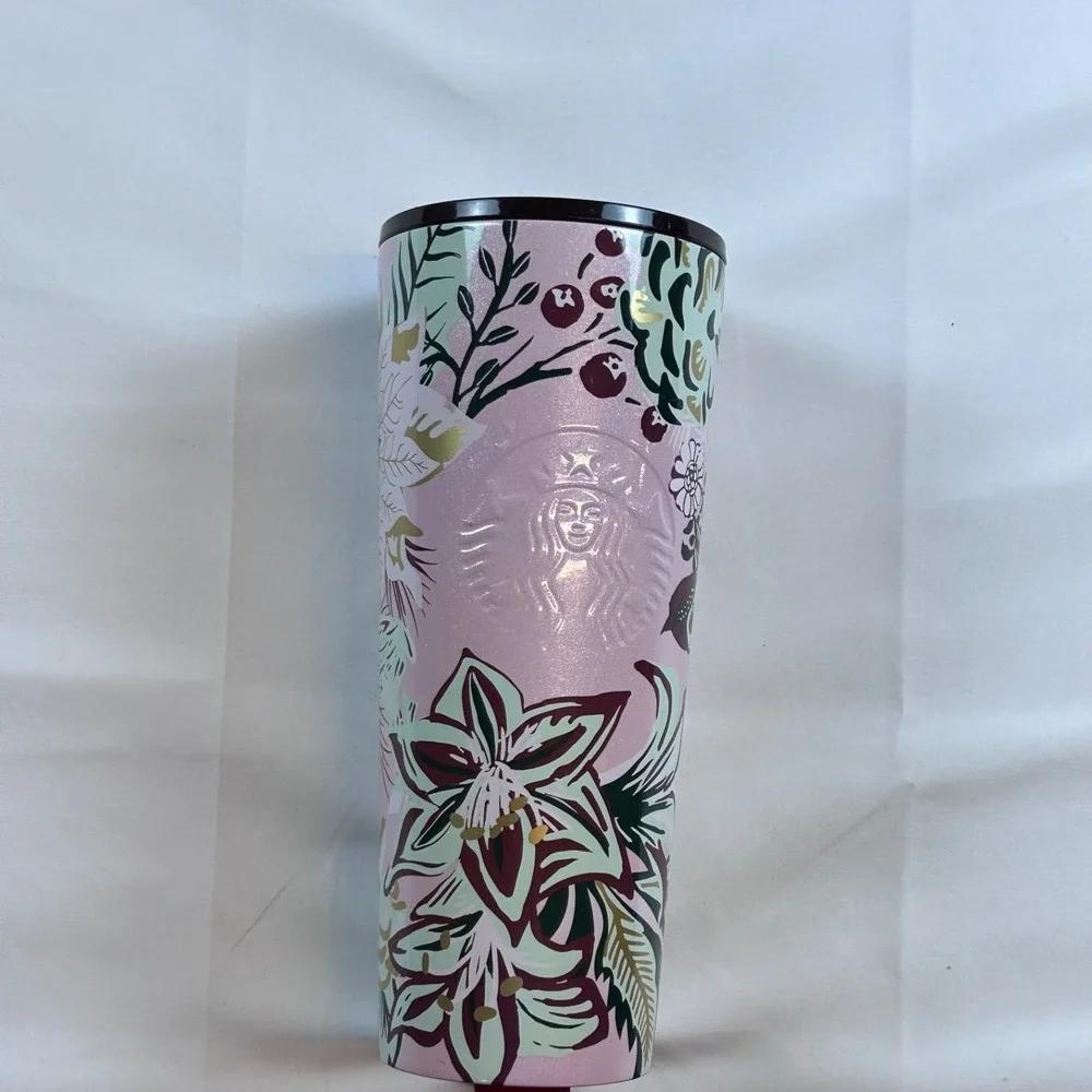 Starbucks 2022 Holiday Pink‎ Enchanted Forest Floral Tumbler 24oz Rare! SB-3
